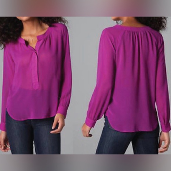 PATTERSON J. KINCAID Fuschia Semi Sheer Blouse Medium - Picture 1 of 7